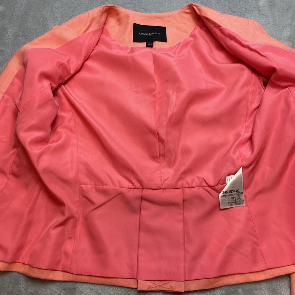 Banana Republic Womens Linen Blazer Jacket Size 2 Coral Lined Zip Sleeve Pleated - Picture 7 of 11